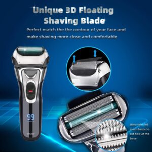 Electric Razor for Men,IPX7 Waterproof Men's Electric Shaver, AWECOT Rechargeable Foil Shaver Trimmer with 3D Floating Blades,Trimmer and LED Display,Wet & Dry Use for Beard Shaving