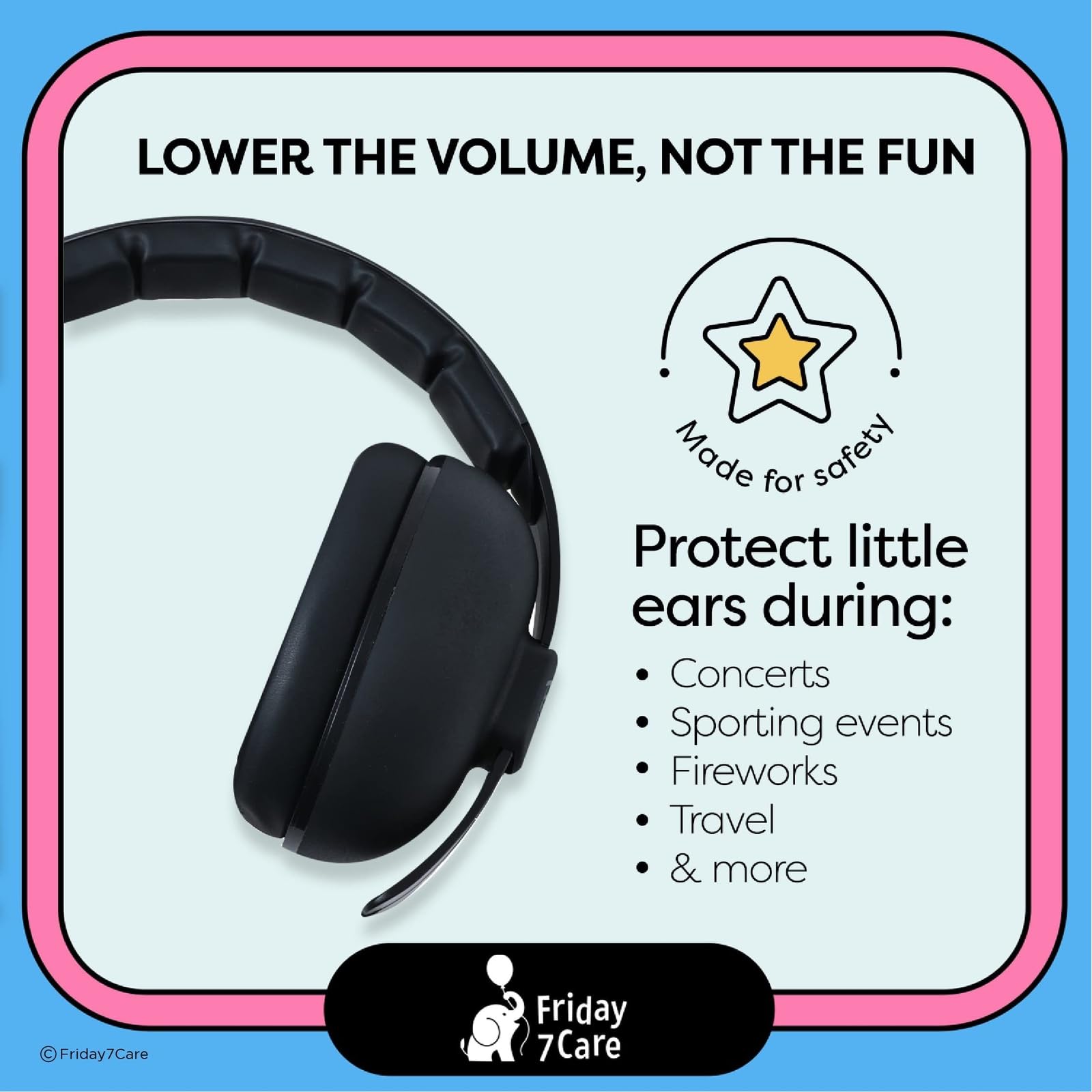 Friday 7Care Baby Headphones - Baby Ear Protection | Baby Noise Cancelling Headphones for Ages 0-24 Months, Black