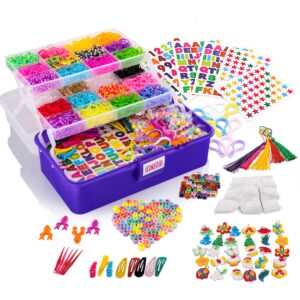 loopa rubber bands kit, 10,000+ colorful bands refill set for kids, diy loom bracelets making set with beads & endless accessories - box case included