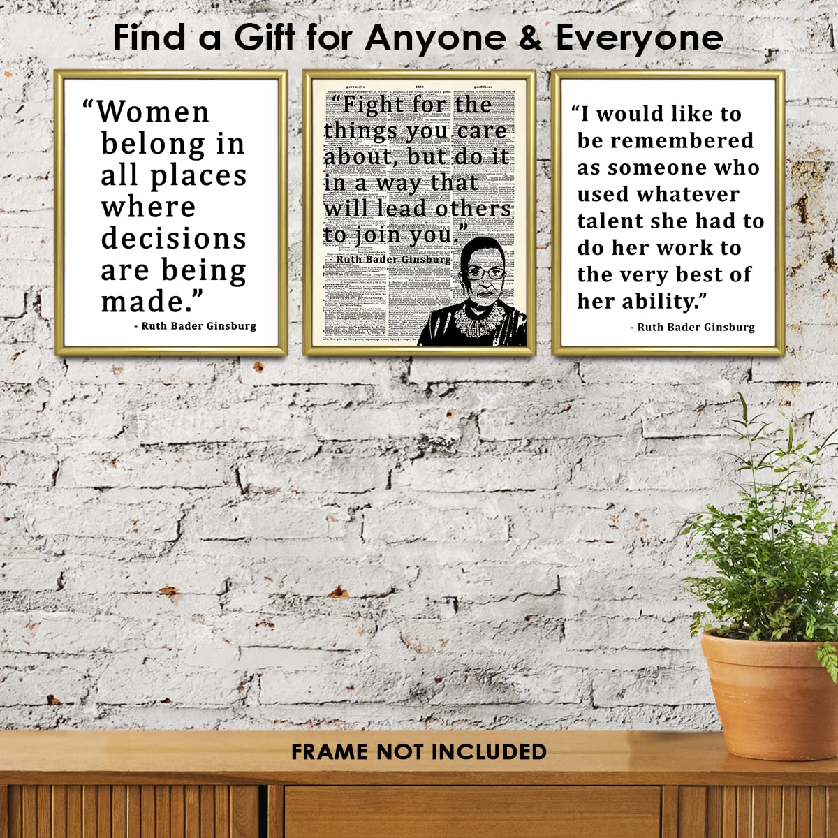 Inspirational Ruth Bader Ginsburg Wall Art - Set of 3, White, 8x10 RBG Poster, RBG Wall Art & Motivational Wall Art, Positive Affirmations Wall Decor for Bedroom & Office Decor for Men & Women