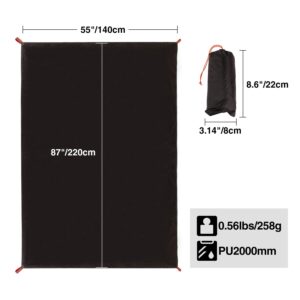 REDCAMP Ultralight Tent Footprint, PU 2000 Waterproof Camping Tent Tarp with Drawstring Carrying Bag for Ground Camping Hiking (55"x87" UL Black)