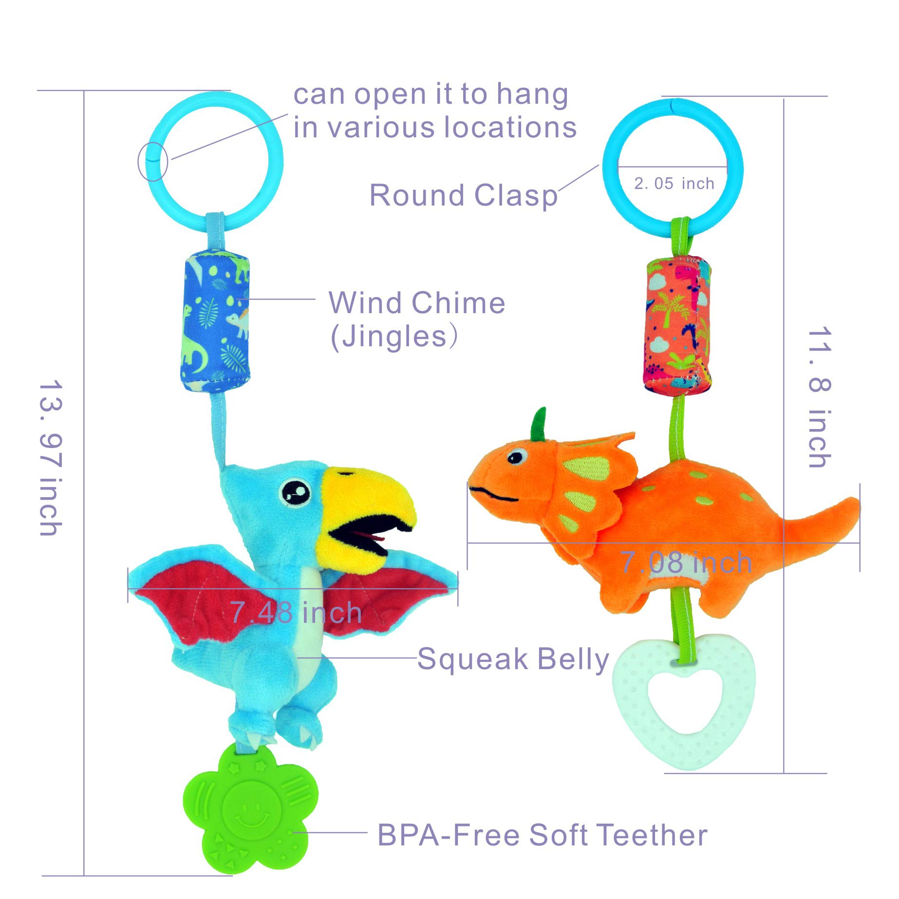 gebra Baby Toys for 0 3 6 9 12 Months, Soft Rattle Wind Chime Car Seat Crib Stroller Toys, Dinosaur Baby Hanging Toys Birthday for Baby Boys and Girls