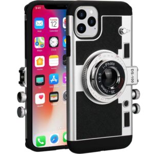 Emily in Paris Phone case iPhone 11 Pro Max, Awsaccy 3D Cool Unique Cute Camera Design Case PC Silicone Cover Case with Long Strap Rope for Apple iPhone 11 Pro Max 6.5 inch (Moderate Hardness), Black