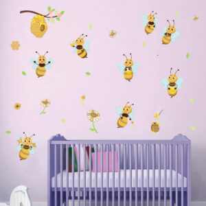 ufengke Wall Stickers Yellow Bee Wall Sticker Flowers Beehive Branch for Children's Room Living Room