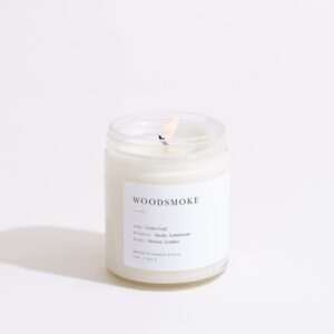 Brooklyn Candle Studio Woodsmoke Minimalist Candle - Luxury Scented Candle, Vegan Soy Wax, Hand Poured in The USA, 50 Hour Slow Burn Time - 7.5oz