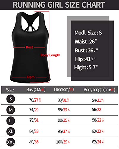 RUNNING GIRL Yoga Tank Tops for Women Built in Shelf Bra B/C Cups Strappy Back Activewear Workout Compression Tops (BX2356 Black, CN:L,US:M)