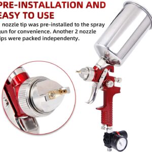 BANG4BUCK High Performance HVLP Gravity Feed Spray Gun with 1.4mm 1.7mm 2.5mm Fluid Tips, 1000cc Aluminum Cup for Auto Paint, Primer, Clear/Top Coat & Touch-Up