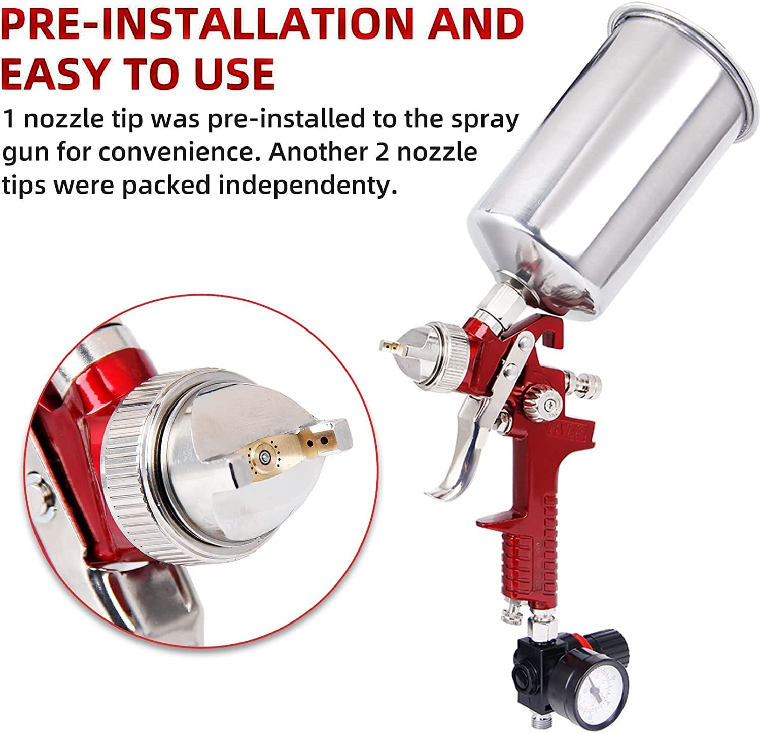 BANG4BUCK High Performance HVLP Gravity Feed Spray Gun with 1.4mm 1.7mm 2.5mm Fluid Tips, 1000cc Aluminum Cup for Auto Paint, Primer, Clear/Top Coat & Touch-Up