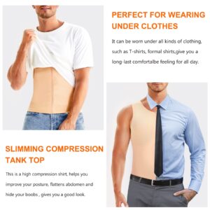 Wonderience Compression Shirts for Men Undershirts Slimming Body Shaper Waist Trainer Tank Top Vest with Zipper (Beige, XXX-Large)