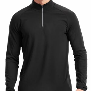 Zengjo Mens Quarter Zip Pullover Athletic Lightweight(Black,XL)