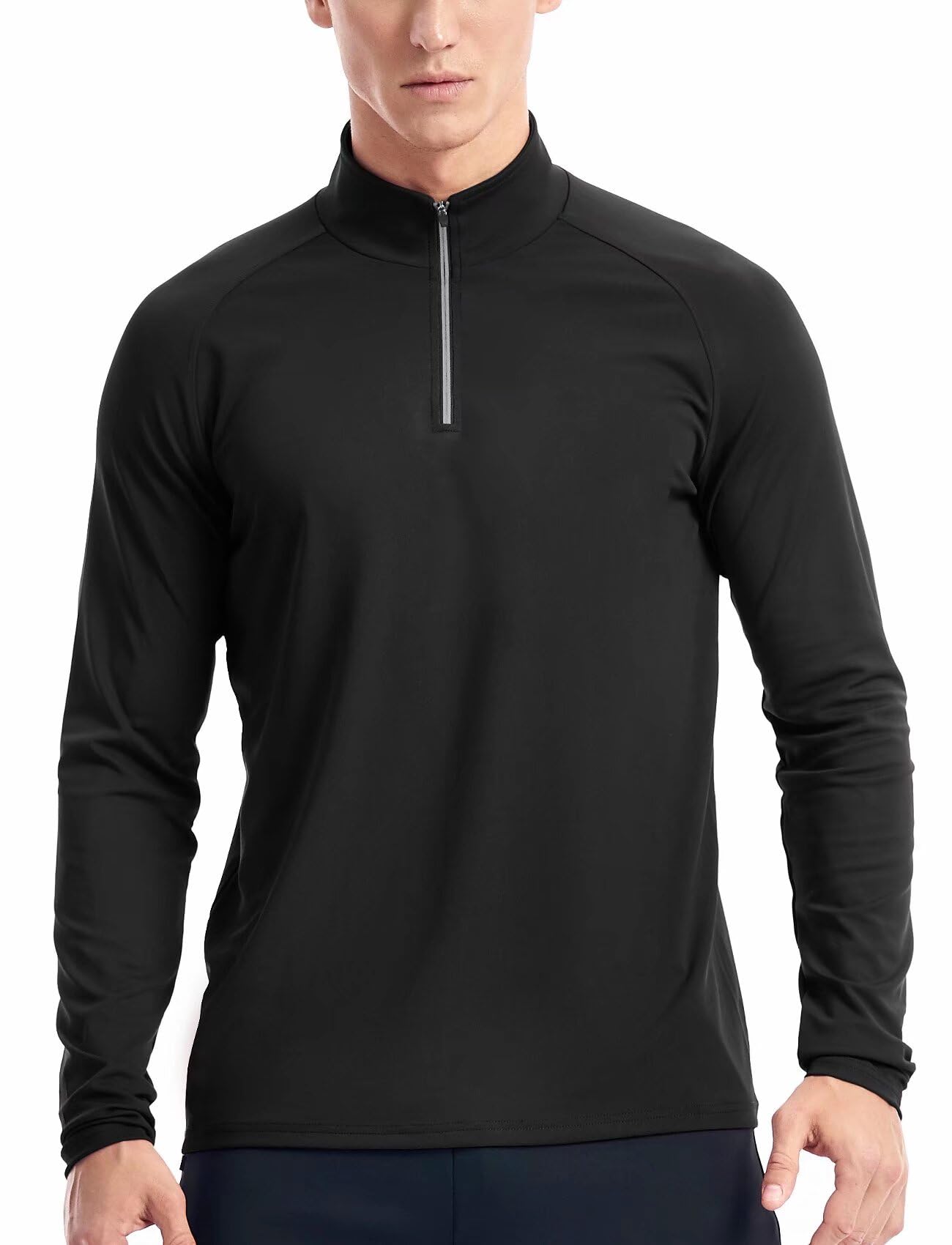 Zengjo Mens Quarter Zip Pullover Athletic Lightweight(Black,XL)