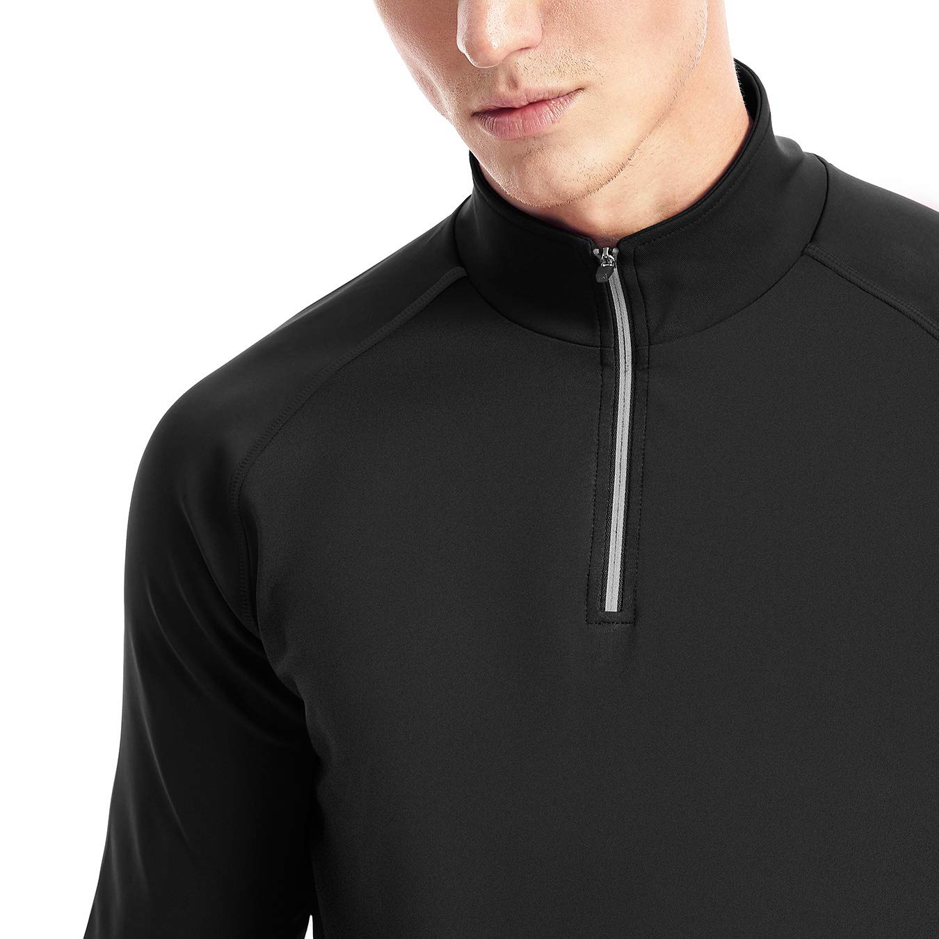 Zengjo Mens Quarter Zip Pullover Athletic Lightweight(Black,XL)