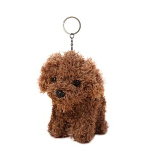 cute stuffed animal dog anime plush key chain, fashion accessory backpack clips, kindergarten gift, handbag pendant, 5 inch (brown)