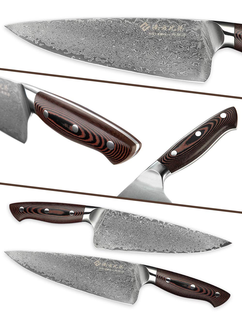 Damascus Chef Knife 8 Inch Kitchen Knives Professional Super Steel VG10 High Carbon Stainless Very Sharp Damascus Steel Knife Comfortable Ergonomic Micarta Handle Luxury Gift Box