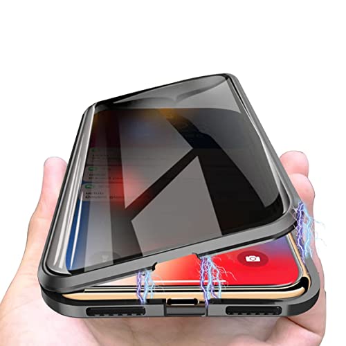 Privacy Magnetic Case for iPhone 11, Anti Peeping Clear Double Sided Tempered Glass [Magnet Absorption Metal Bumper Frame] Thin 360 Full Protective Phone Case for iPhone 11 6.1'' Black