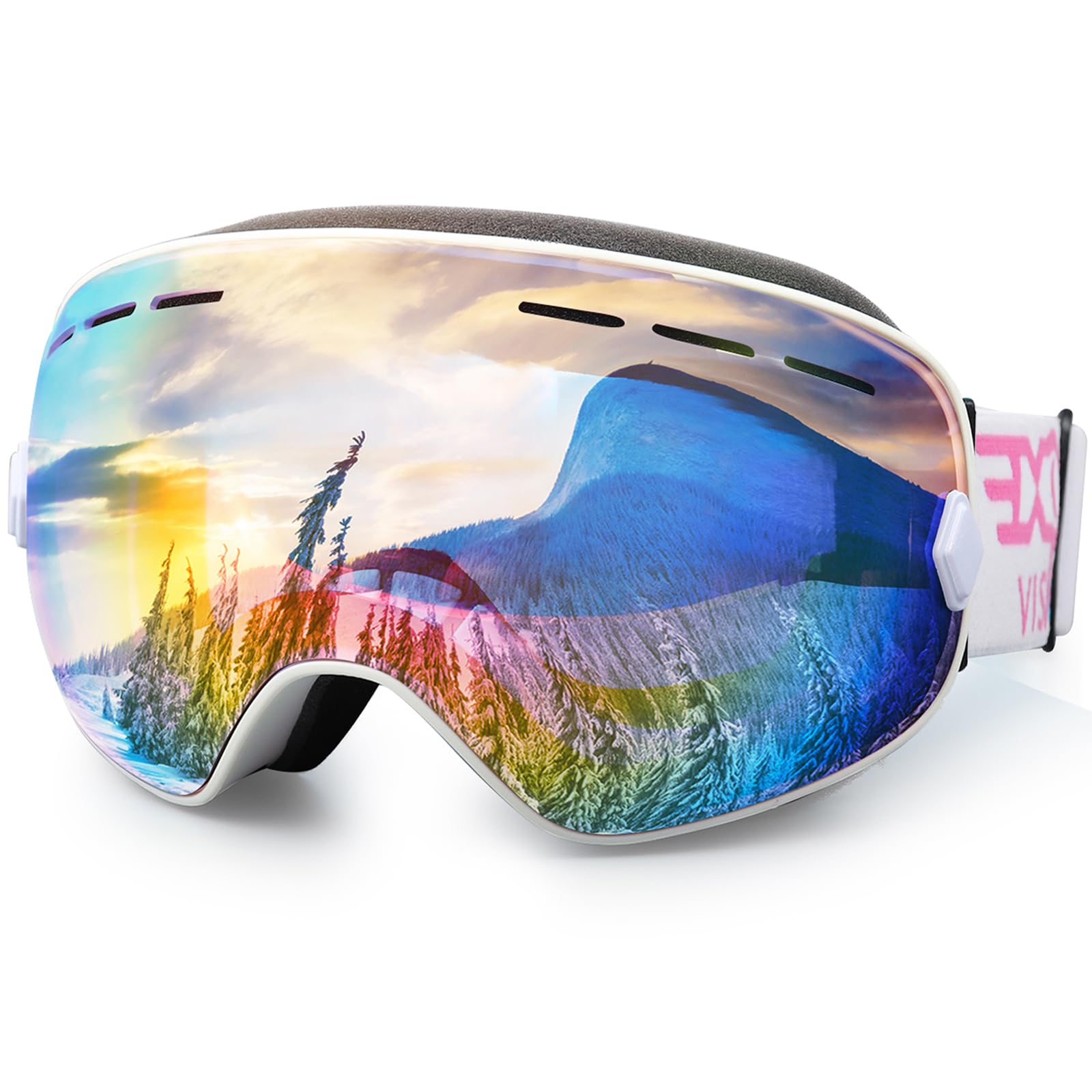 EXP VISION Ski Snowboard Goggles for Man Woman and Younth, OTG Snow Goggle Anti Fog UV400 Protection Winter Outdoor Sports Goggle-Pink