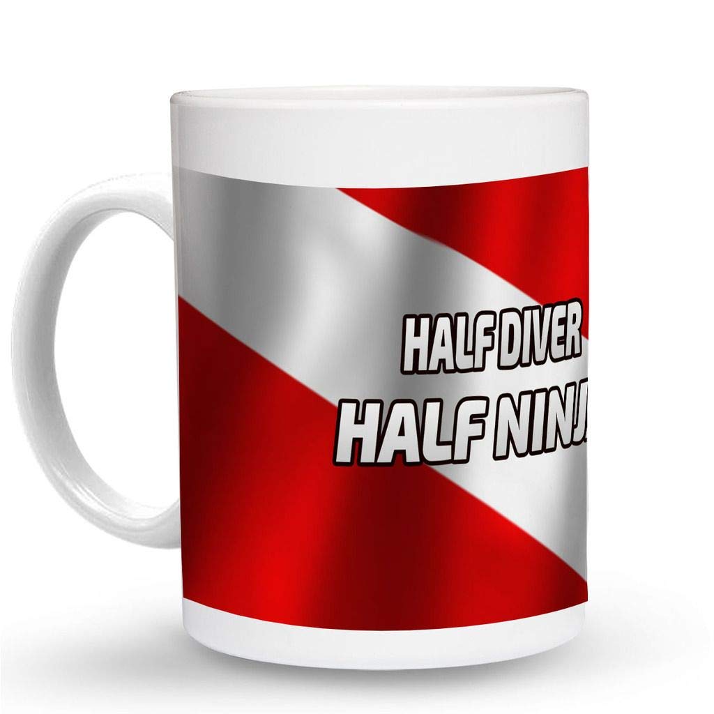 Makoroni - HALF DIVER HALF NINJA Scuba Diving - 11 Oz. Ceramic Coffee Mug Coffee Cup, d65