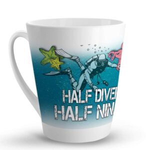 makoroni - half diver half ninja scuba diving coffee mug - 12 oz. ceramic latte mug latte cup, p28