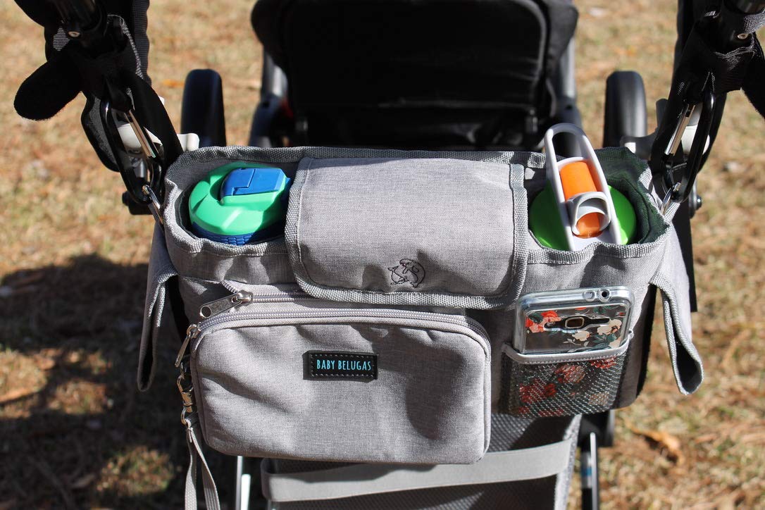 Baby Belugas Universal Stroller Organizer - Increase Your Experience and Travels with our Insulated Cup Holder Detachable, Phone Bag, Non Slip Strap & Shoulder Strap, Universal Fits Many Stroller