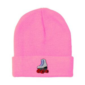 Beanies for Men Roller Skate A Embroidery Roller Skating Roller Skate Shoes Embroidery Winter Hats for Women Acrylic Skull Cap 1 Size Soft Pink Design Only