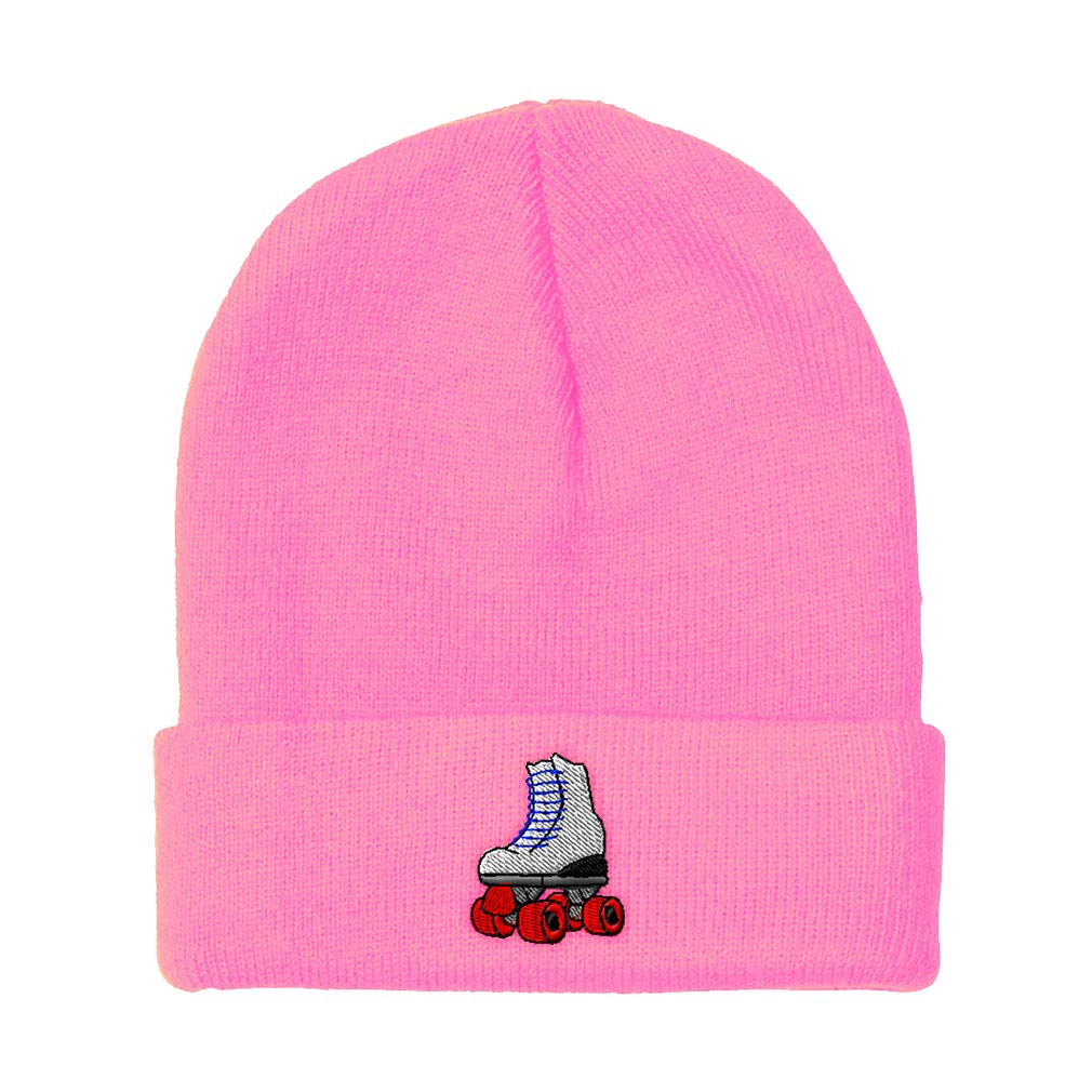 Beanies for Men Roller Skate A Embroidery Roller Skating Roller Skate Shoes Embroidery Winter Hats for Women Acrylic Skull Cap 1 Size Soft Pink Design Only