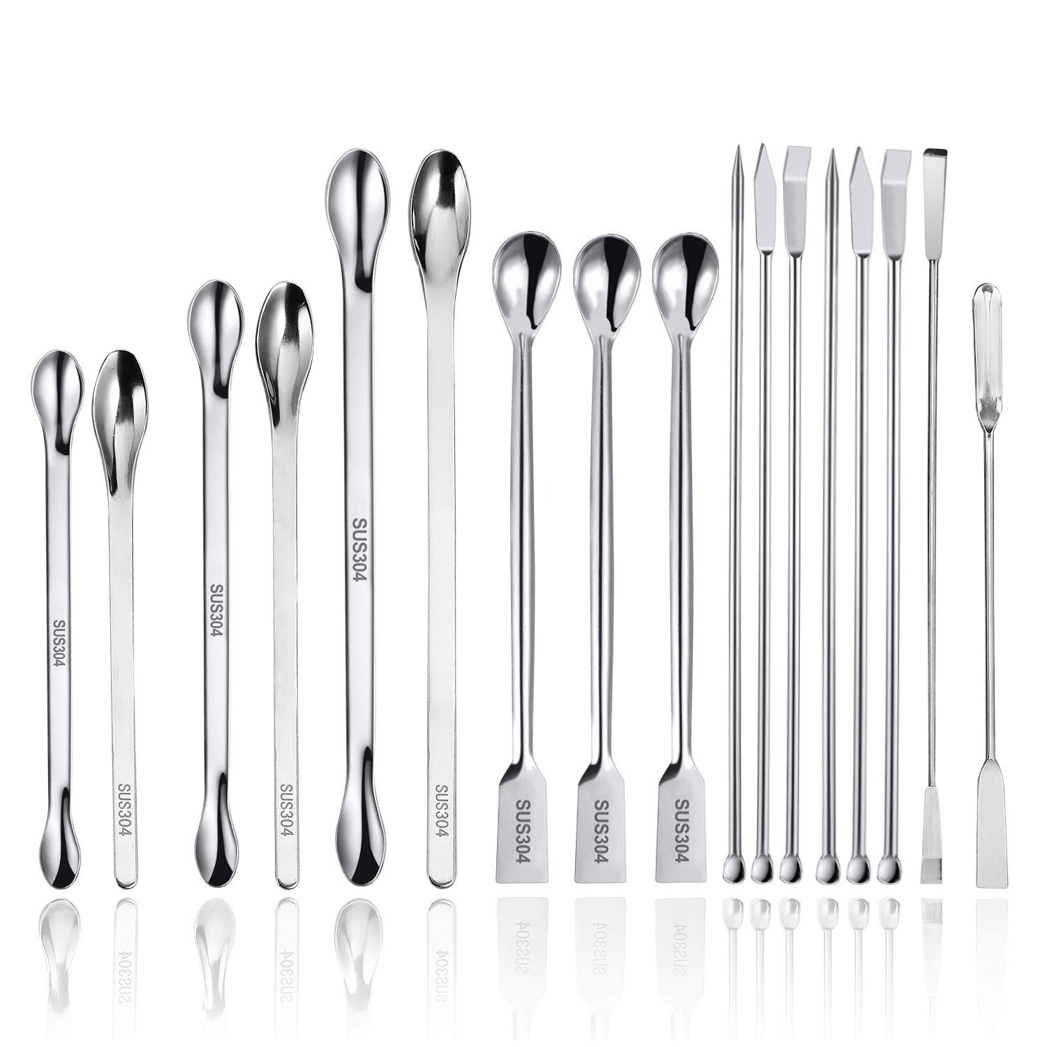 WERTYCITY 17 Pack Lab Spatula - Micro Lab Spoon/Scoop with Nickel Stainless Steel- Laboratory Mixing Spatula Sampling Spoon for Powders Gel Cap Filler, Capsule Filler 0 00