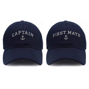 captain hat & first mate | matching skipper boating baseball caps | nautical navy marine sailor hats (navy)