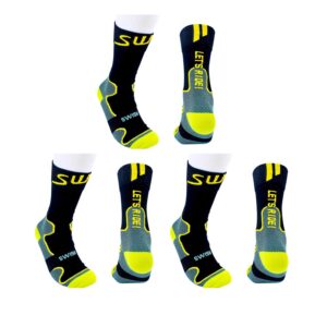 swish race road cyclocross mountain gravel bicycle bike sports cycling socks cooling fibers 3-pairs in black/green/blue colors also for hiking,jogging,yoga,running use (black, l)