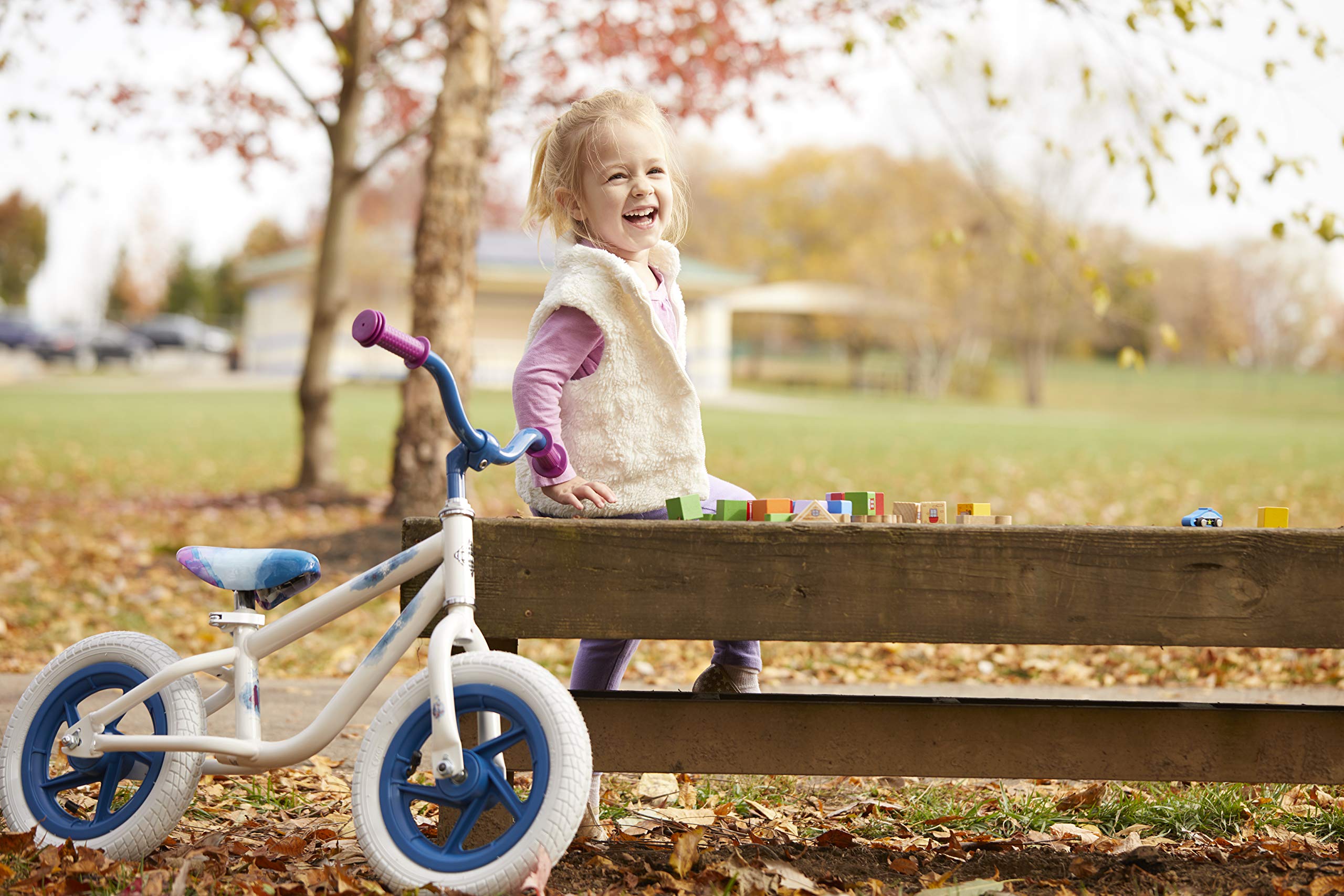 Huffy Frozen 2 Balance Bike for Toddler & Kids, Elsa Graphics, Purple, White, 12 inch