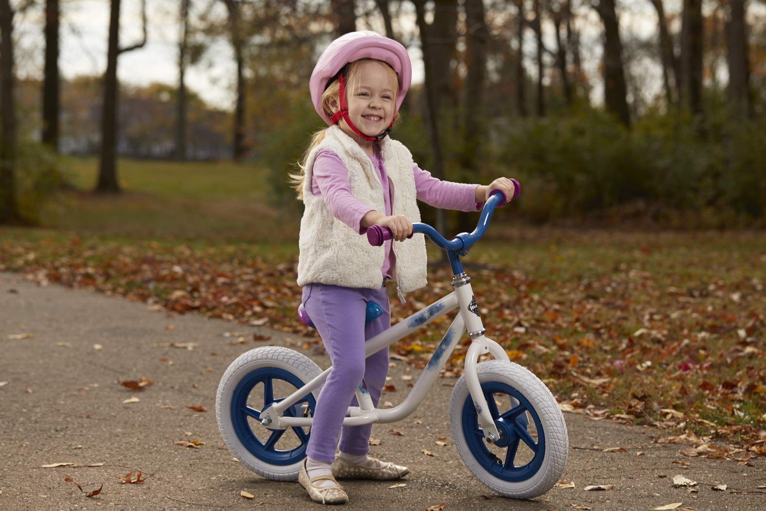 Huffy Frozen 2 Balance Bike for Toddler & Kids, Elsa Graphics, Purple, White, 12 inch