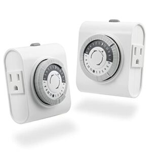 ge 24-hour 2 grounded outlets mechanical outlet timer, timers for electrical outlets indoor, light timers indoor, daily on/off cycle, timer for lights inside, christmas tree timer, 2 pack, 46211