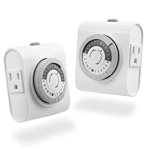 GE 24-Hour 2 Grounded Outlets Mechanical Outlet Timer, Timers for Electrical Outlets Indoor, Light Timers Indoor, Daily ON/OFF Cycle, Timer for Lights Inside, Christmas Tree Timer, 2 Pack, 46211