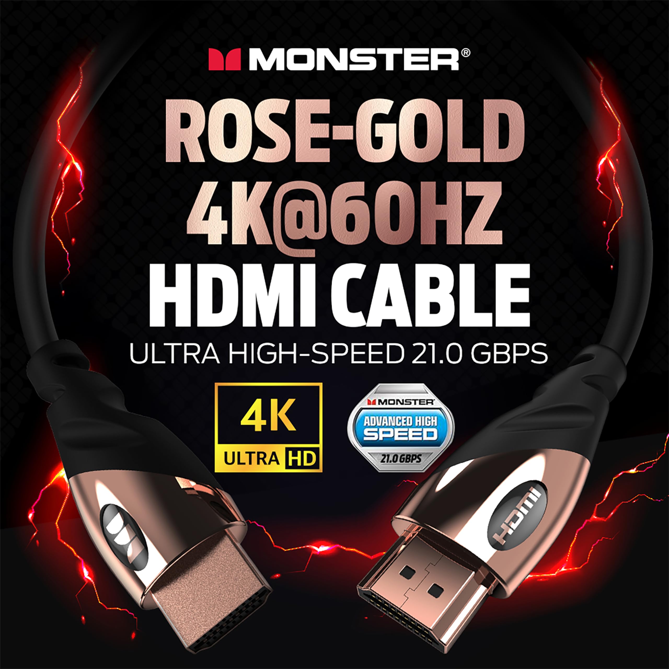 Monster 4Ft HDMI Electronic Cable 4K Ultra Hd with Ethernet Cord 60/120 Hz Refresh Speed 21Gbps 1080p Video Corrosion Resistant Gold Contact for Projector/Laptop/Monitor/Television/Personal Computer