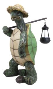 ebros gift nautical nature lover adventure hiking tortoise with straw hat statue carrying solar powered lantern led light on a pole turtle garden yard pool patio deck home decorative accent