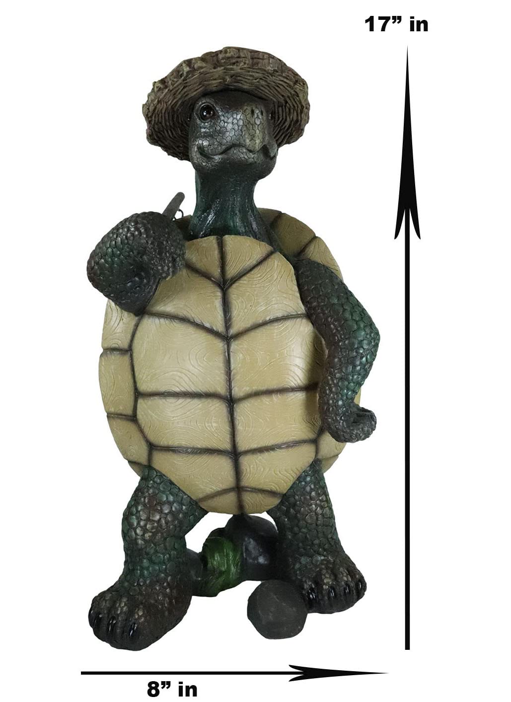 Ebros Gift Nautical Nature Lover Adventure Hiking Tortoise with Straw Hat Statue Carrying Solar Powered Lantern LED Light On A Pole Turtle Garden Yard Pool Patio Deck Home Decorative Accent