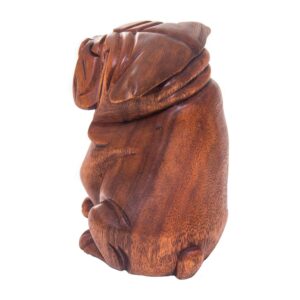 OMA Hand Carved Dog Bulldog Statue Figurine Solid Wood Sitting Dog Statue Home Decor Gift