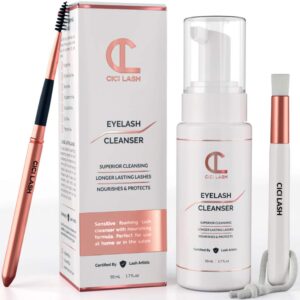 lash shampoo foaming cleanser & brush (50ml) | gentle foam wash for eyelash extensions | paraben & sulfate free | eyelid wash & makeup/oil remover | for home care & beauty salon supplies