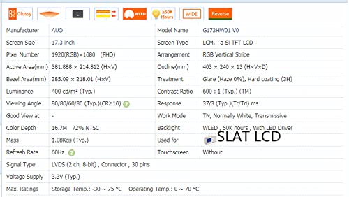 AUO 17.3 Inch LCD Panel G173HW01 V0 with Full kit of Driver Board