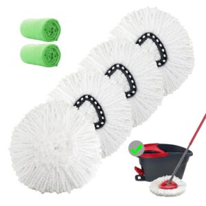 4 pack spin mop replacement heads microfiber mop refills replace heads safe for all hard-surfaced floors includes 2 extra microfiber cleaning cloths