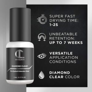 Diamond Clear Eyelash Extension Glue for Professionals - Maximum 7 Week Retention / 1-2 Second Drying Time Semi Permanent Individual/Volume Lash Glue with Transparent Color - Latex Free 5ML/0.17 FL.OZ