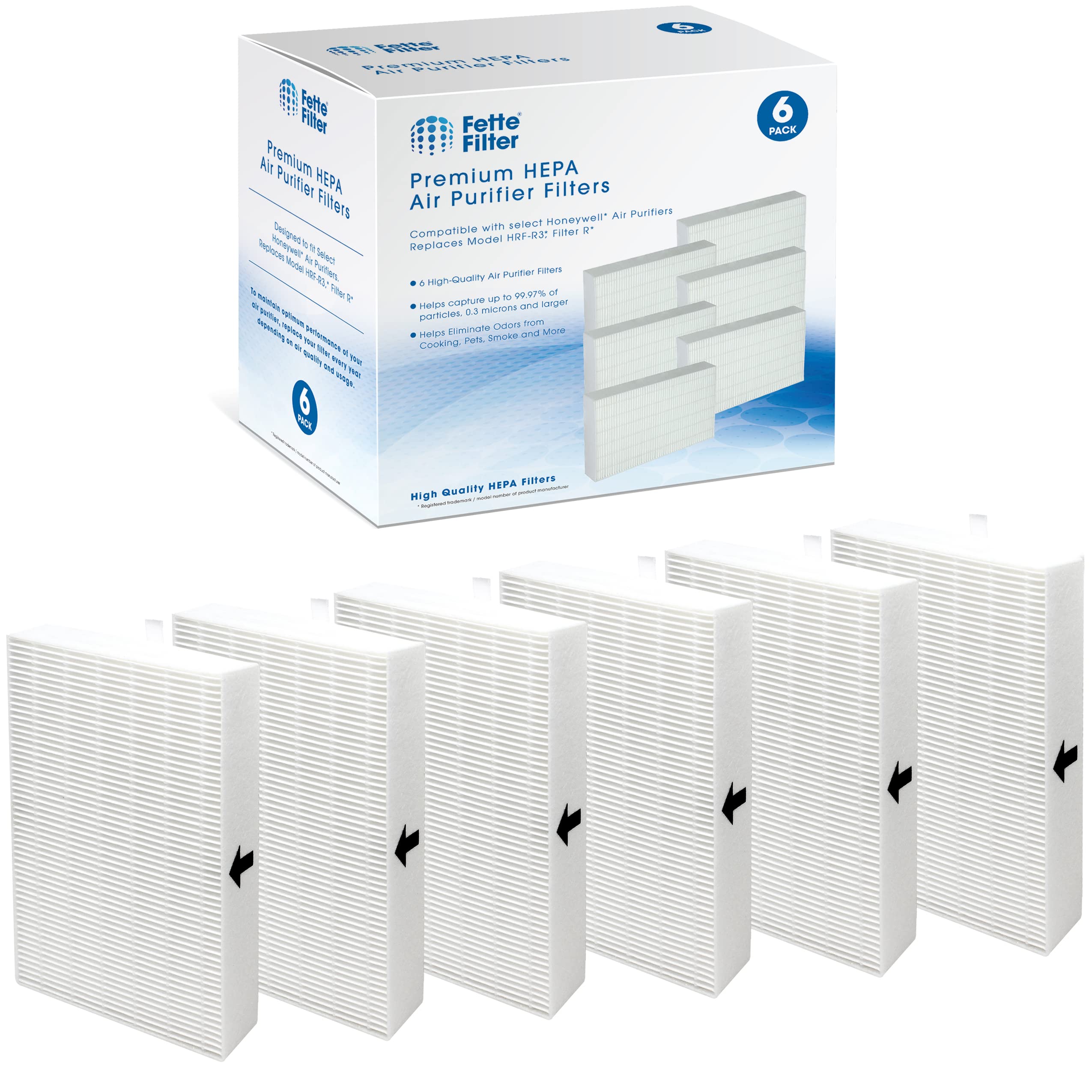 Fette Filter - 6 Pack of Premium True HEPA H13 Filter R Compatible with Honeywell Filter R for All HPA Series Air Purifier Part Number Filter R HRF-R3 HRF-R2 HRF-R1 HRF-ARVP300 HPA300