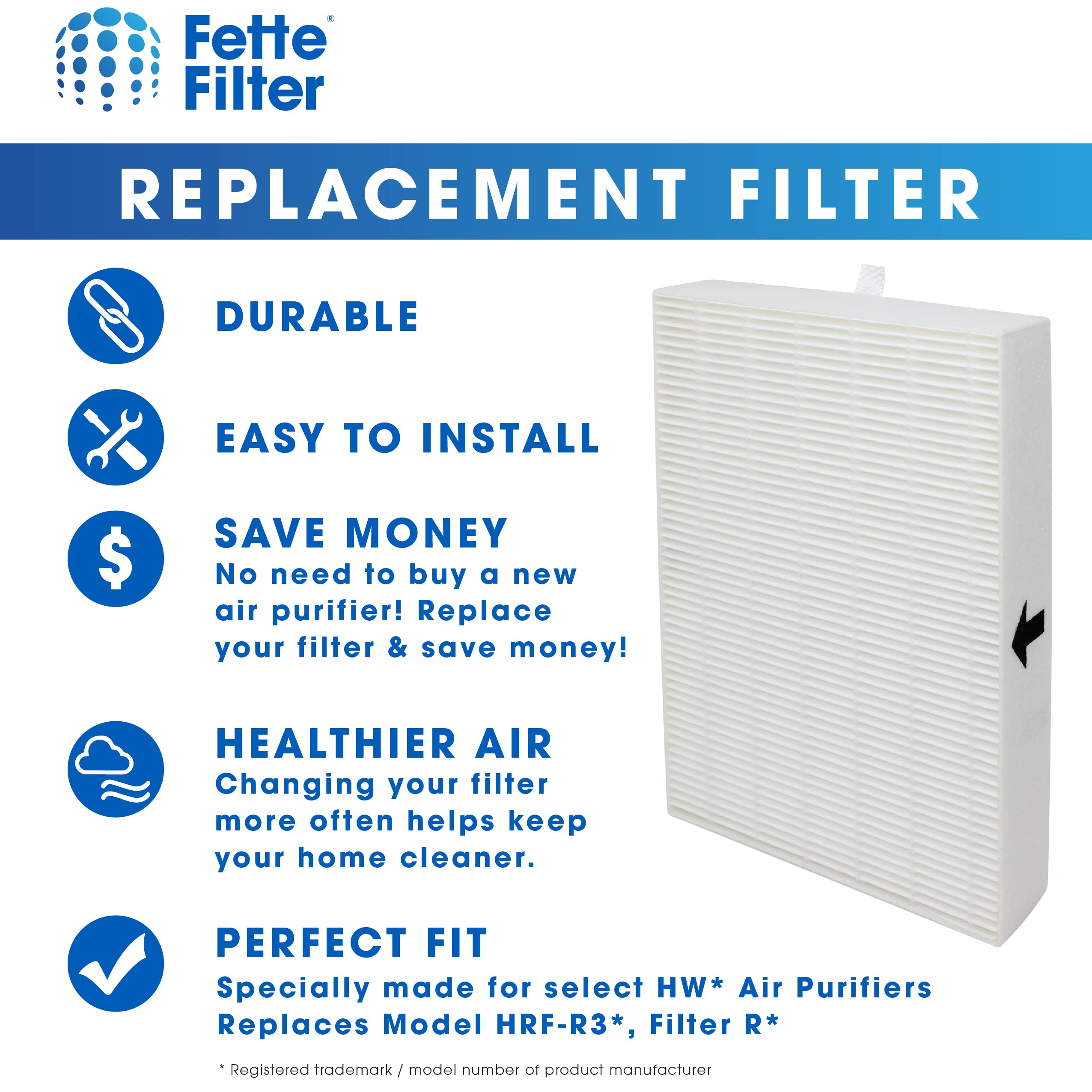 Fette Filter - 6 Pack of Premium True HEPA H13 Filter R Compatible with Honeywell Filter R for All HPA Series Air Purifier Part Number Filter R HRF-R3 HRF-R2 HRF-R1 HRF-ARVP300 HPA300