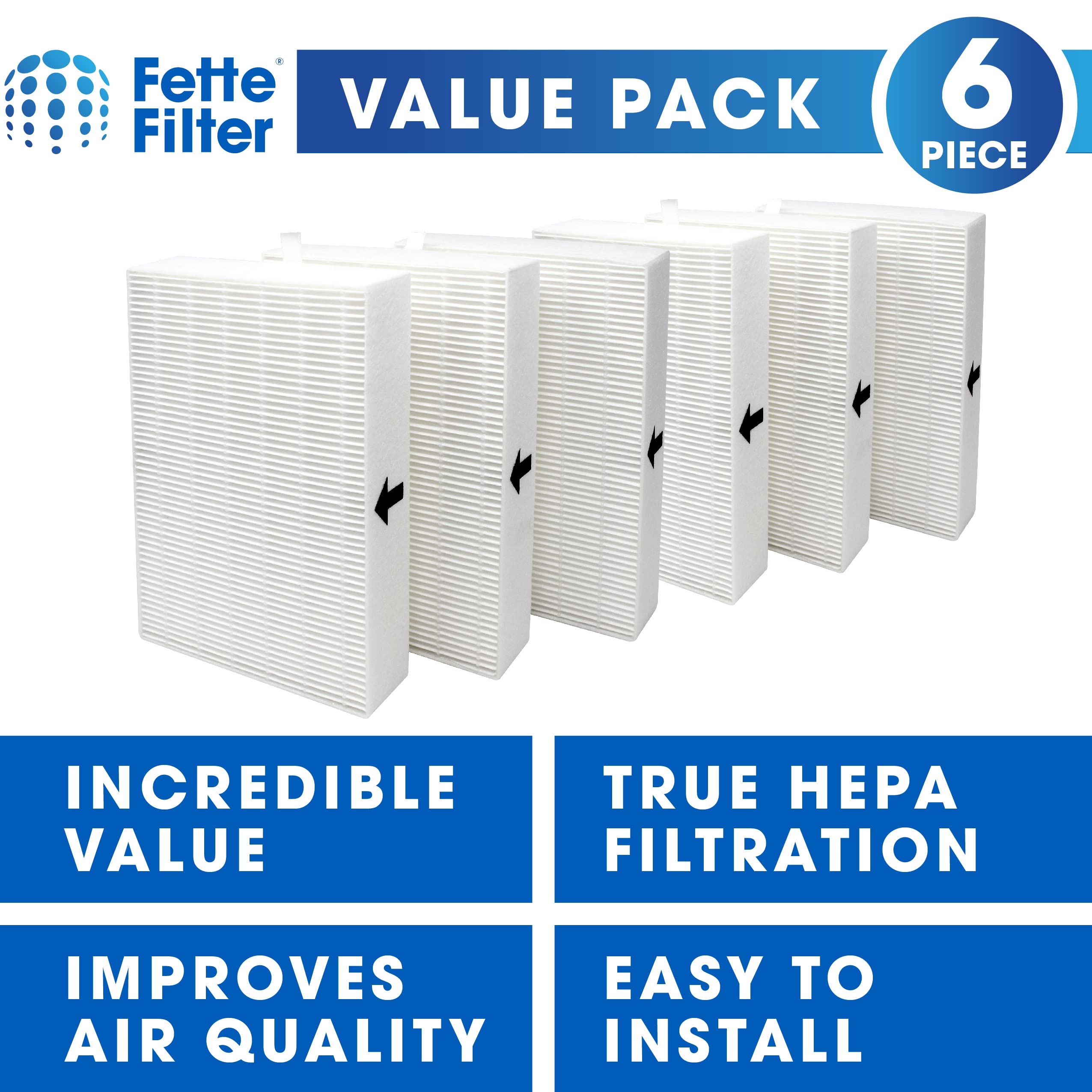 Fette Filter - 6 Pack of Premium True HEPA H13 Filter R Compatible with Honeywell Filter R for All HPA Series Air Purifier Part Number Filter R HRF-R3 HRF-R2 HRF-R1 HRF-ARVP300 HPA300