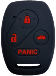runzuie silicone keyless entry remote key fob cover case protector shell for honda accord civic cr-v element pilot 850g-g8d380ha n5f-a05taa (black with red 3+1 buttons)