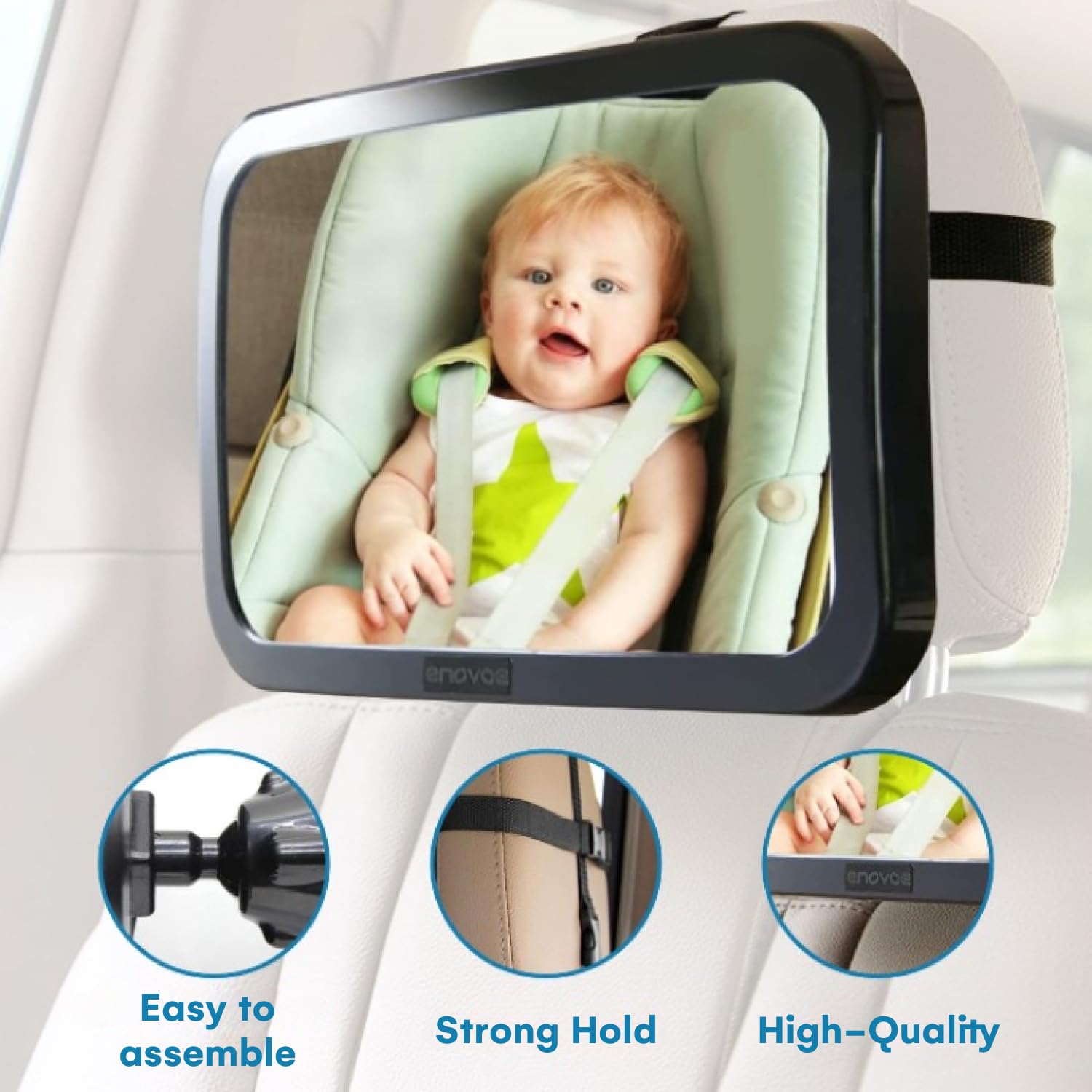 Enovoe Baby Car Mirror with Cleaning Cloth - Wide Convex Back Seat Baby Mirror is Shatterproof and Adjustable - 360 Swivel Rear Facing Car Seats Mirror Helps Keep an Eye on Your Infant car baby mirror