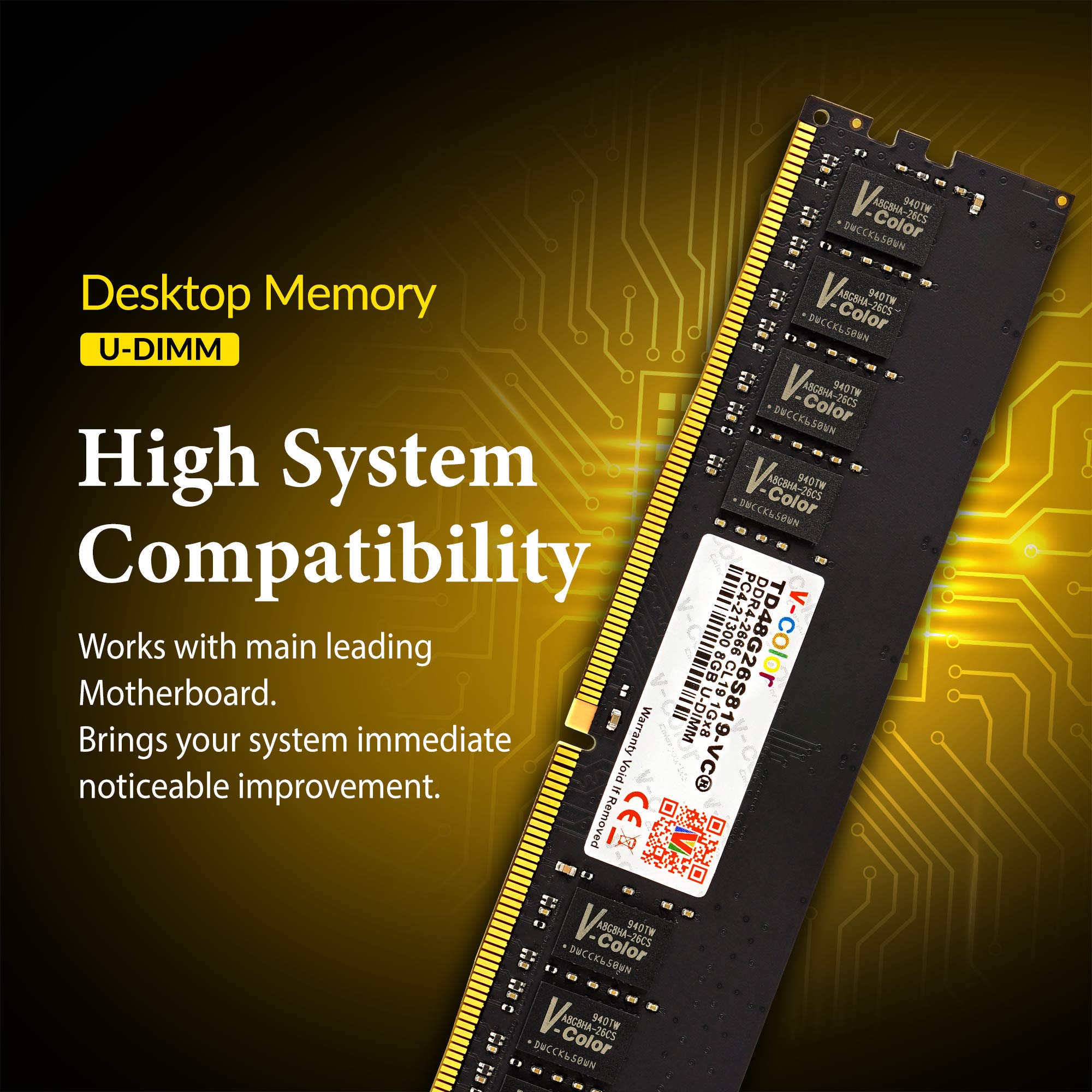 V-Color DDR4 8GB (8GBx1) 2666MHz (PC4-21300) CL19 Standard Desktop Computer PC Ram Memory Module Non ECC Unbuffered DIMM 1.2V(TD48G26S819-VC)