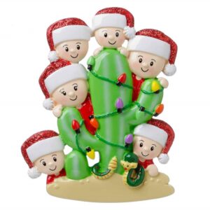 cactus family of 6 personalized christmas ornament