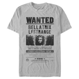 harry potter men's bellatrix newspaper t-shirt, silver, large