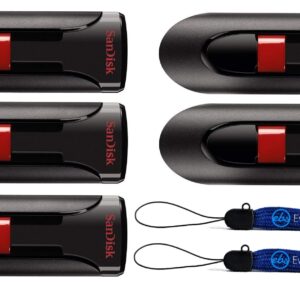 SanDisk Cruzer Glide 128GB Flash Drive (5 Pack) USB 2.0 Port Jump Drive Pen Drive (SDCZ60-128-B35) Bundle with (2) Everything But Stromboli Lanyards