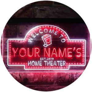 advpro personalized your name est year theme home theater cinema dual color led neon sign white & red 16" x 12" st6s43-ph2-tm-wr